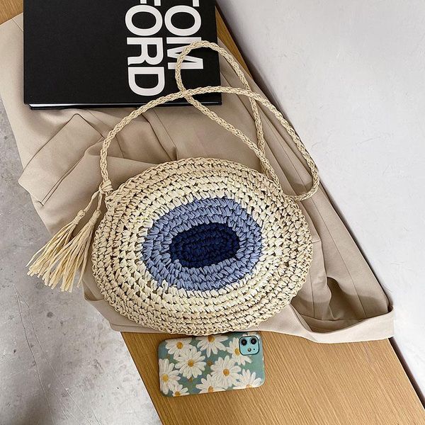 

evening bags summer tassel rattan round straw 2021 travel beach women's handbags and purses wicker woven casual shoulder crossbody bag