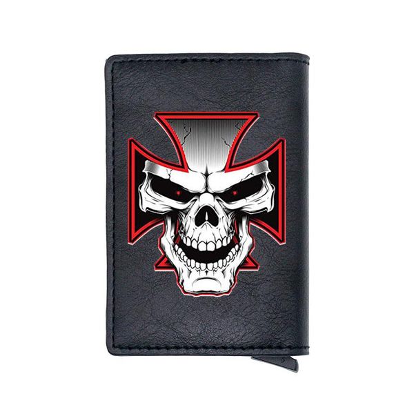 

card holders classic fashion black knights templar skull cross digital printing leather aluminium small purse charm men holder wallet, Brown;gray