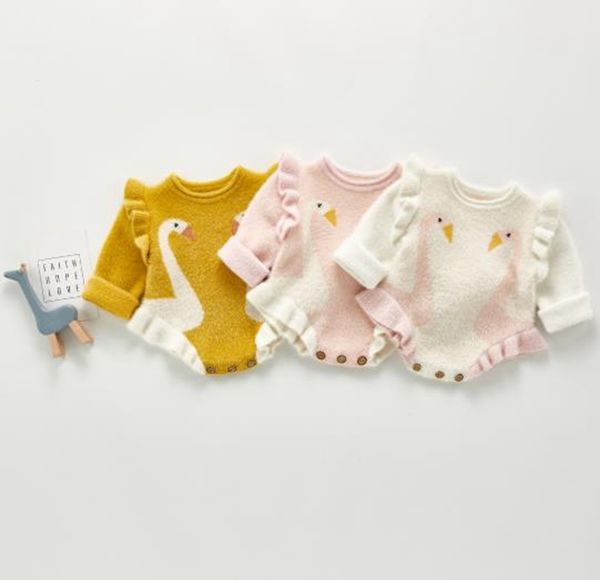 Baby Mädchen Kleidung Schwan Kleinkind Stricken Strampler Lange Ärmel Infant Overall Rüschen Prinzessin einteiliges Pullover Boutique Kinder Kleidung DW5880