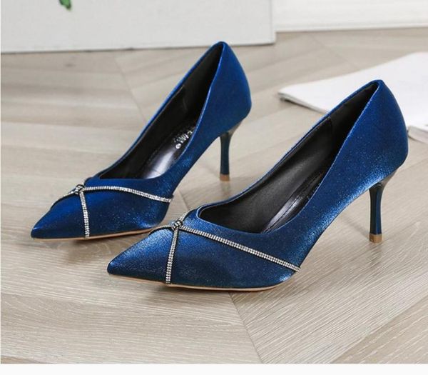 

dress shoes 2021 spring and autumn high fine heel pointed end suede women's size 34--40, Black