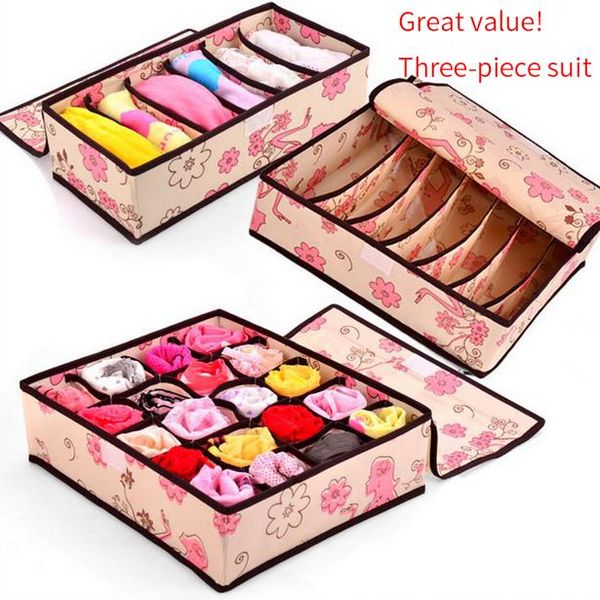 

storage drawers covered underwear box three-piece large folding bra socks