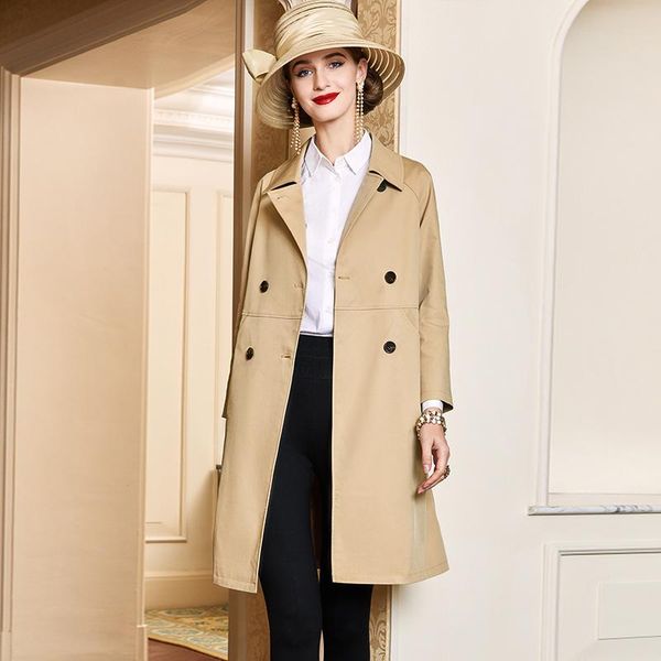 

women's trench coats shzq boutique windbreaker middle and long 2021 autumn korean coat camel foreign thin, Tan;black