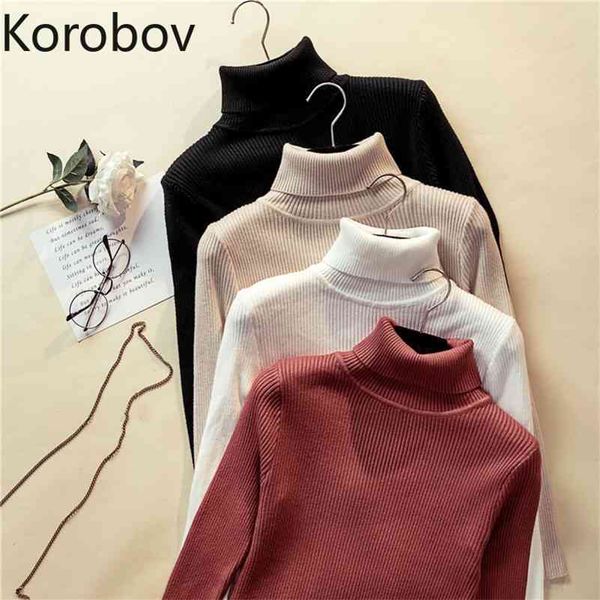

korobov autumn new slim elastics turtleneck women sweaters korean solid knitted korean pullovers basic sueter mujer 78575 210430, White;black