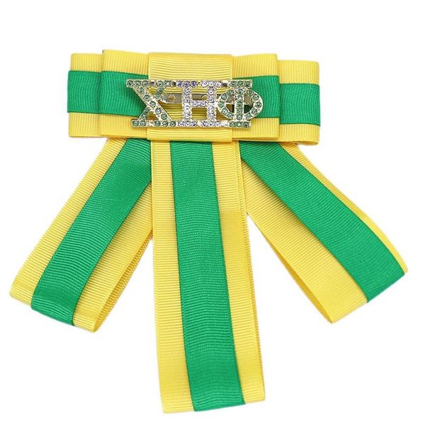 Pinos broches feitos à mão elegante e elegante e amarelo arco nó xho rótulo grego arcos do soror amargo jóias de colarinho phi phi