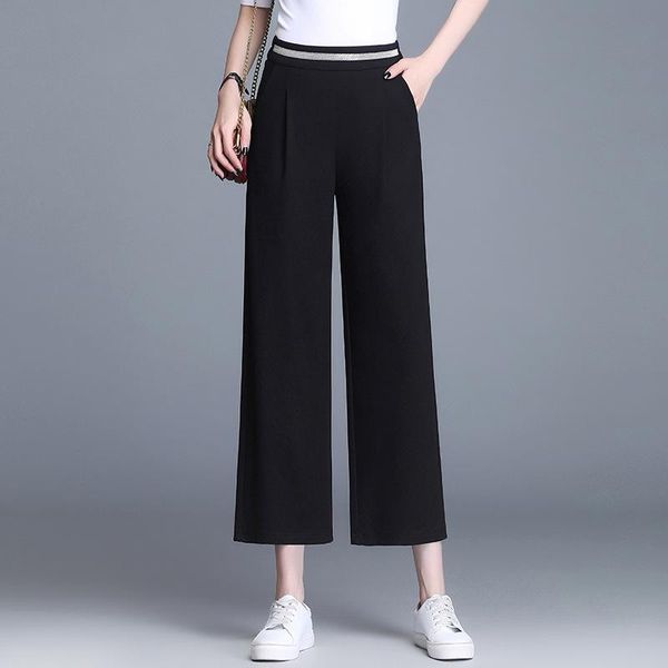 

women's pants & capris plus size casual women trousers summer fashion high waist ankle-length wide leg female extra large -5xl, Black;white