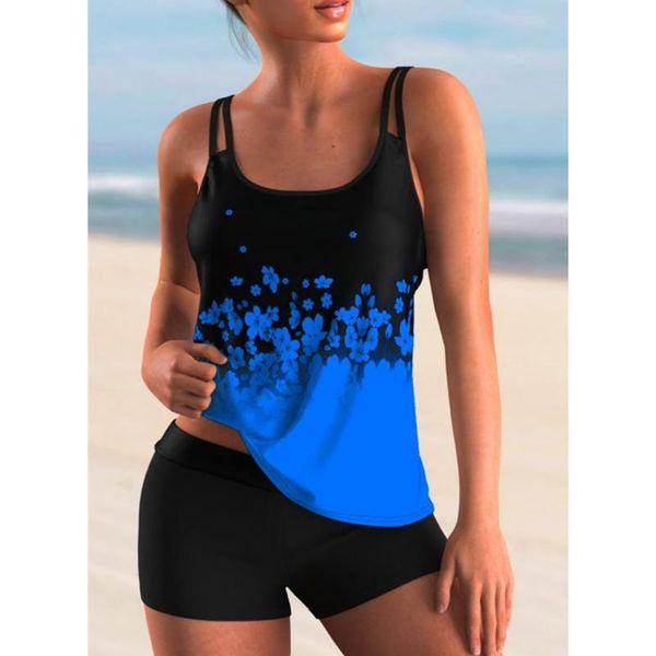 

women's swimwear xingqing bathing suit women floral strappy padded tank + solid color shorts tankini swimsuits swimming, White;black