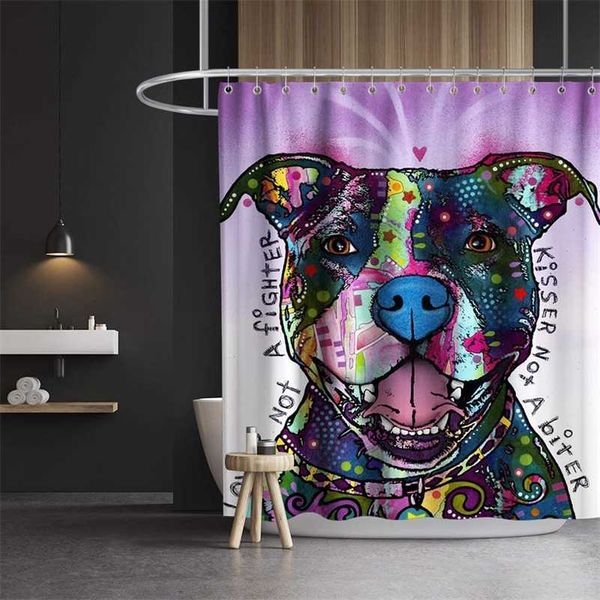 Cortina de chuveiro de cachorro de desenhos animados adorável colorido crianças decoração banheiro impermeável poliéster lavável cortinas com ganchos 70x70 polegadas 211116