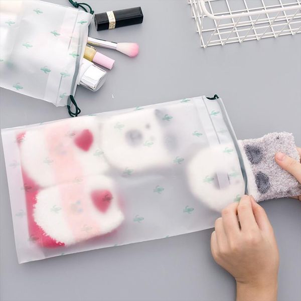 

cactus transparent scrub cosmetic bag travel makeup case women drawstring make up bath organizer storage pouch toiletry wash