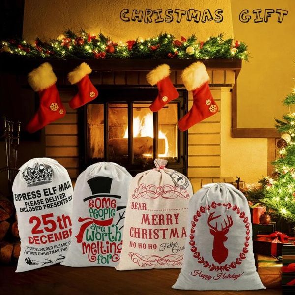 

christmas bag gift sack treat or trick pumpkin printed canvas cotton linen bags party festival drawstring decoration new design 2022 fy4909