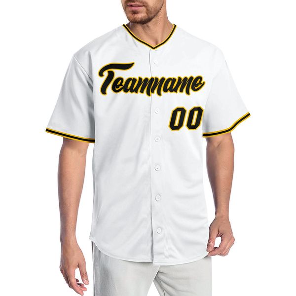 

custom white black-gold authentic baseball jersey, Blue;black