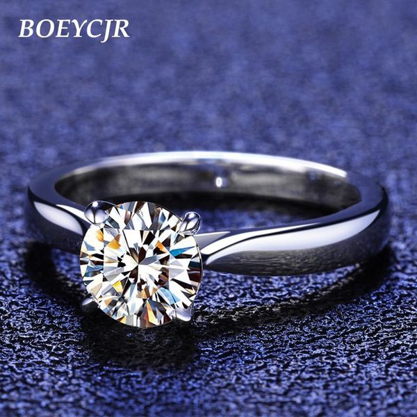 

cluster rings boeycjr 925 silver 1ct d color moissanite vvs engagement wedding diamond ring with national certificate for women adjustable, Golden;silver