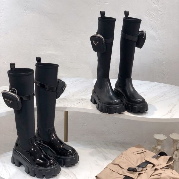 

2021 p designer boots luxury women high casual shoes knight martin combat bag boot fashion 100% leather platform shoe popularity elastic fab, Black