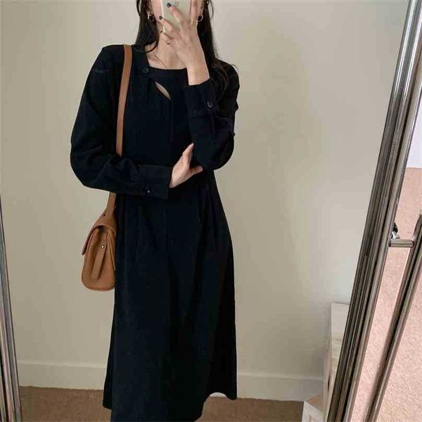 

stylish elegance solid autumn high waist streetwear slim party femme lady loose ol long dresses vestidos 210525, Black;gray