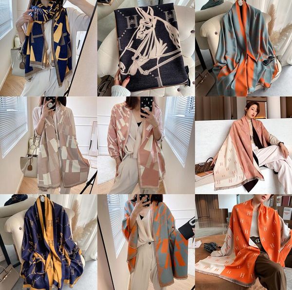 

fashion designer h letter printing scarves autumn winter outdoor keep warm thicken cashmere scarfs classic lapel head pashmina shawl scarf, Blue;gray