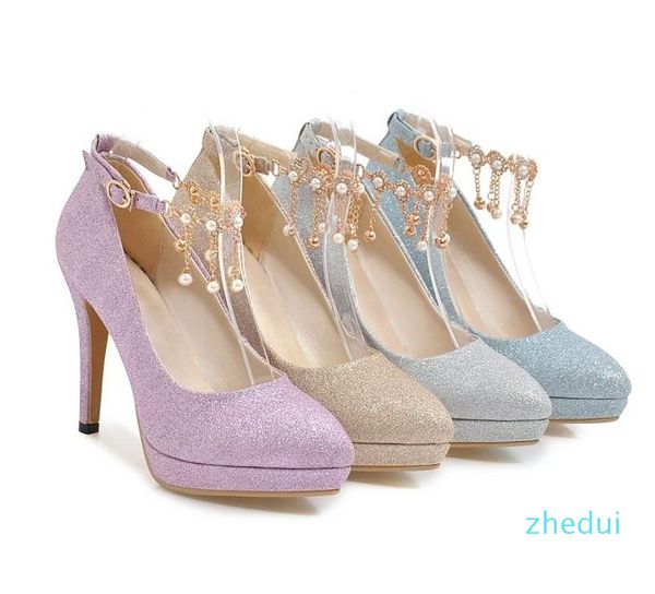 Tamanho 32 a 43 Glitter Strass Wedding Shoes Nupcial Saltos de Ouro Bombas de Designer Moda Designer de Luxo Mulheres Sapatos Lilás Prata Azul