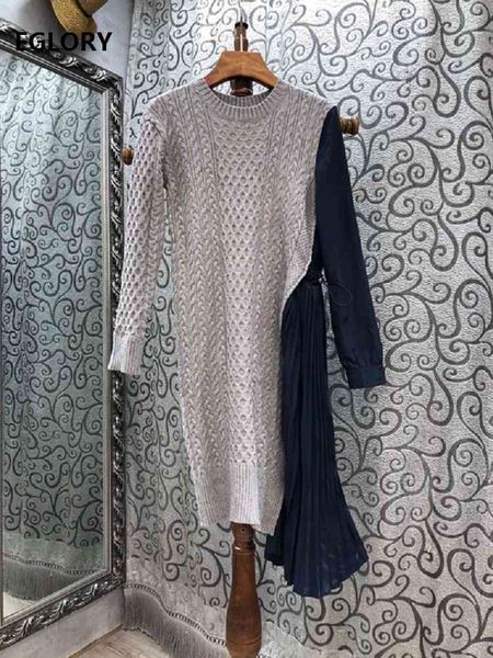 

dresses knitted early spring fashion style women twist knitting pleated ruffle patchwork casual grey blue black sweater, Black;gray