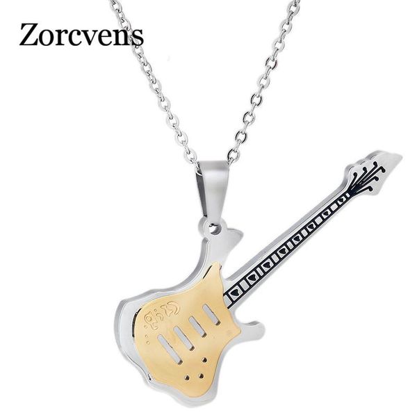 

pendant necklaces modyle fashion jewelry accessories 316l stainless steel high level technology guitar necklace men female models couple gif, Silver