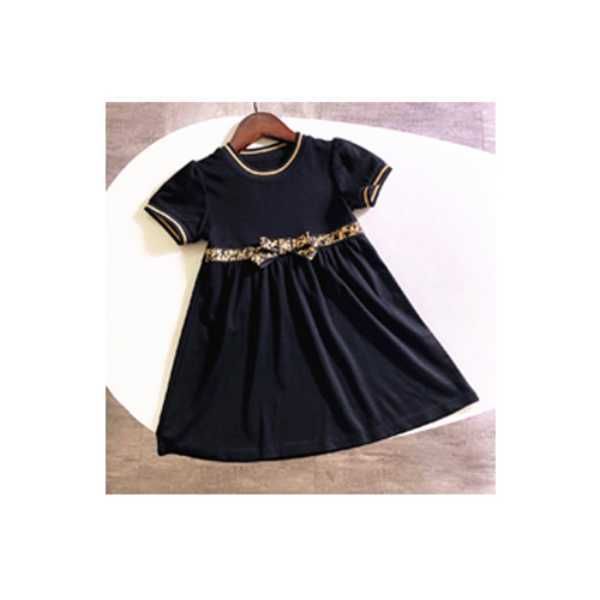 

Summer Fashion Kids Clothes Girl Dress Stitching Brand Letter Style Short Sleeve Baby Girl Princess Dress, Black