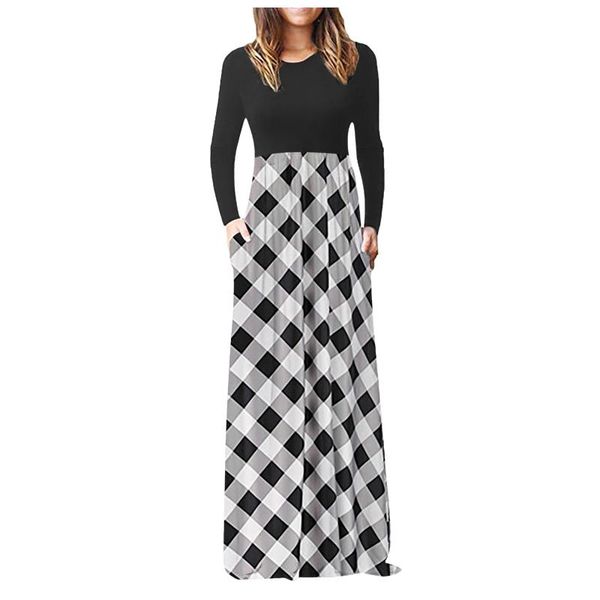 

casual dresses women 2021 fashion elegant ladies office dress o-neck gradient print long sleeve pockets maxi eveing party, Black;gray