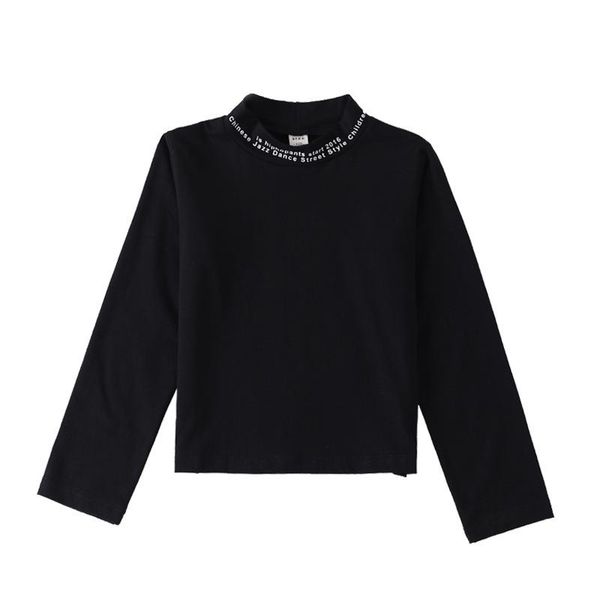 

stage wear kid cool hip hop clothing black mock neck tee long sleeve t shirt for girl jazz dance costume clothes, Black;red