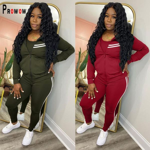 

women's two piece pants prowow women tracksuits zipper coat pant matching suits 2021 spring fall female sportswear joggers clothing set, White