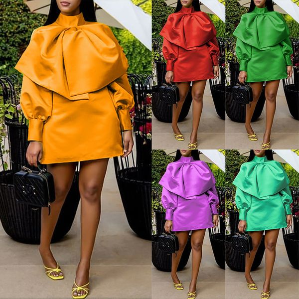 

2021 women's fashion solid color high neck long sleeve dress, Black;red