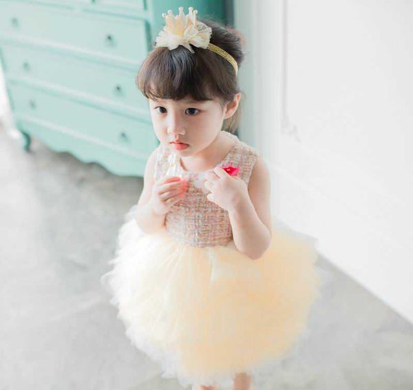 

retail spring autumn baby girl party dresses fluffy soft gauze tiered tulle ball gown for wedding children clothing e10102 210610, Red;yellow