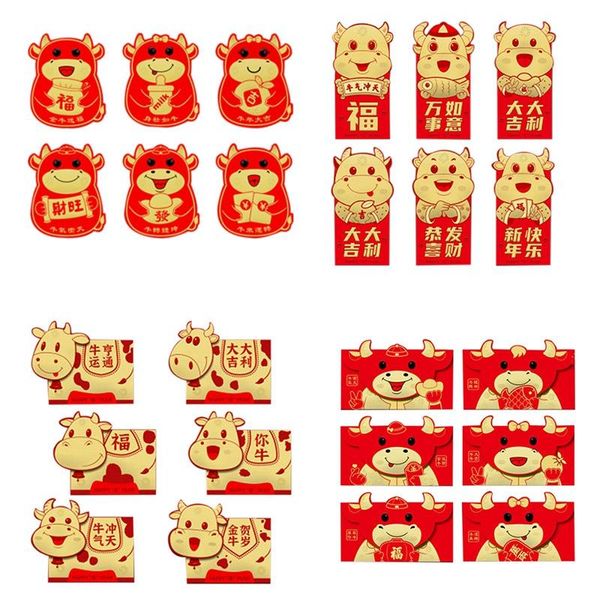 

6pcs 2021 chinese red envelopes lucky pockets packet for year spring birthday marry party gift box wrap