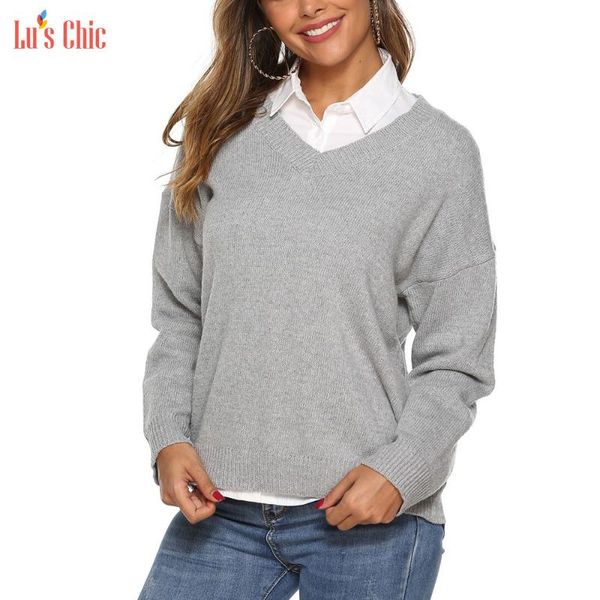 

women's sweaters lu's chic knit long sweater v neck sleeve loose casual cozy warm pullover jumper women, White;black