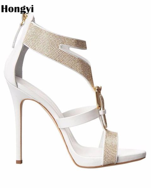 

hongyi designer shoes women luxury gemstone jeweled gladiator sandals jelly high heels woman ankle strap rhinestone, Black