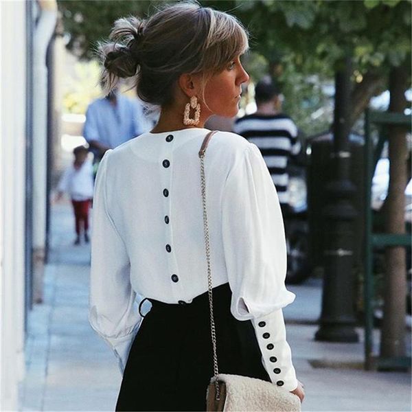 

women's blouses & shirts autumn women button casual v neck and office lady long sleeve solid vintage ol style plus size blusas, White
