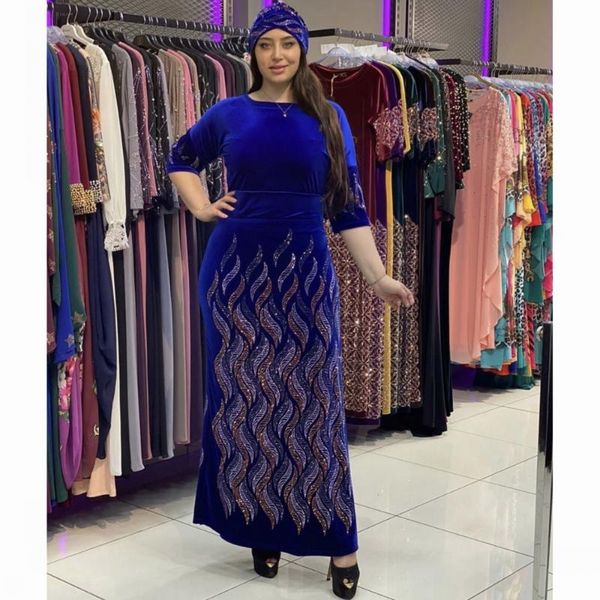 

ethnic clothing long african dresses for women diamonds winter spring africa fashion muslim dress robes sleeve maxi no scarf, Red