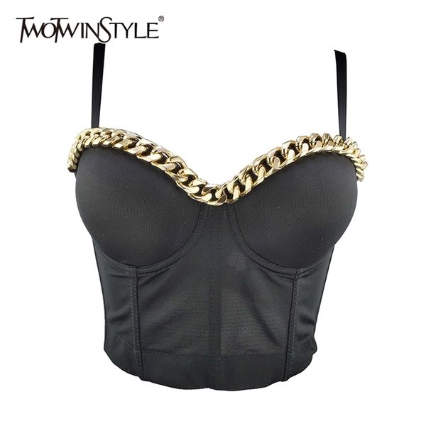 

patchwork chain vest for women square collar sleeveless slim short tank female fashion clothing 210524, White