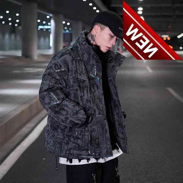

winter down jacket men camouflage loose thick white duck padded s hip-hop trend new warm windproof outwear, Black