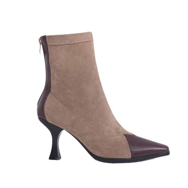 

boots 2021 ankle short flock pointed toe kitten heel autumn woman booties, Black