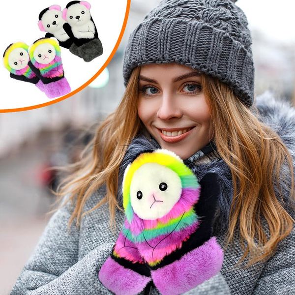 

five fingers gloves cartoon animal autumn and winter warm mittens plush lovely protective wind, Blue;gray