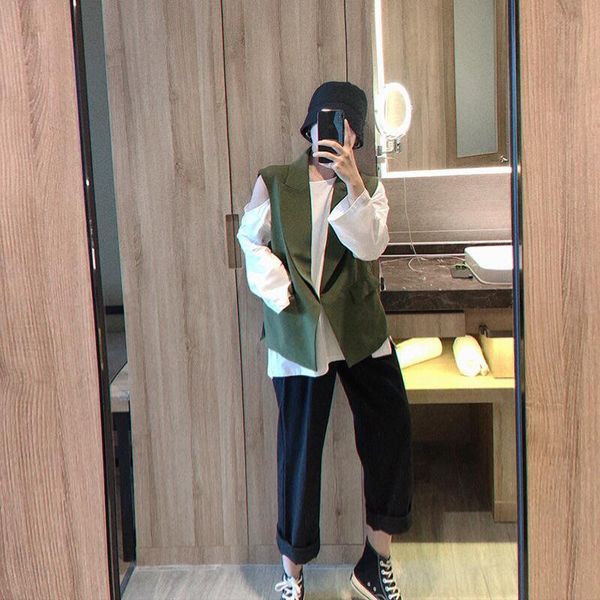 

women's suits & blazers zichuan korean suit vest short 2021 summer loose v-neck fashion coat trend 317, White;black