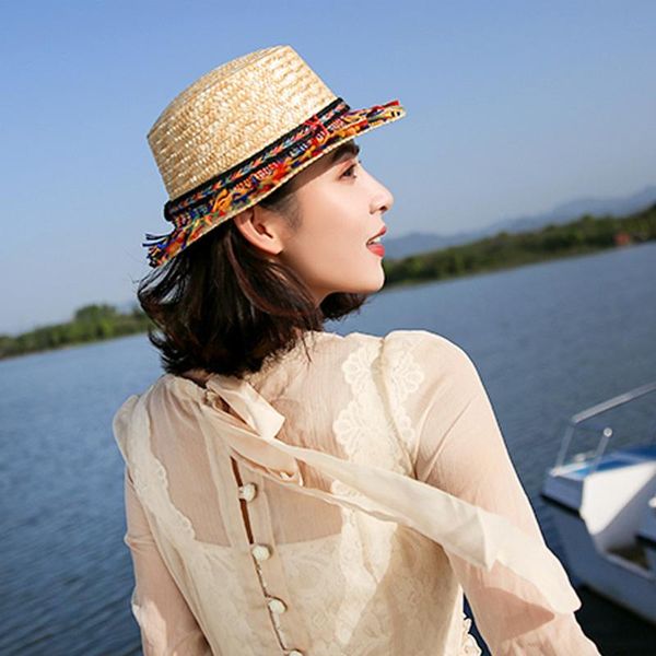 

summer ladies beach color tassel sunshade hat sweet hair ball leisure handmade straw fashion 4 styles wide brim hats, Blue;gray