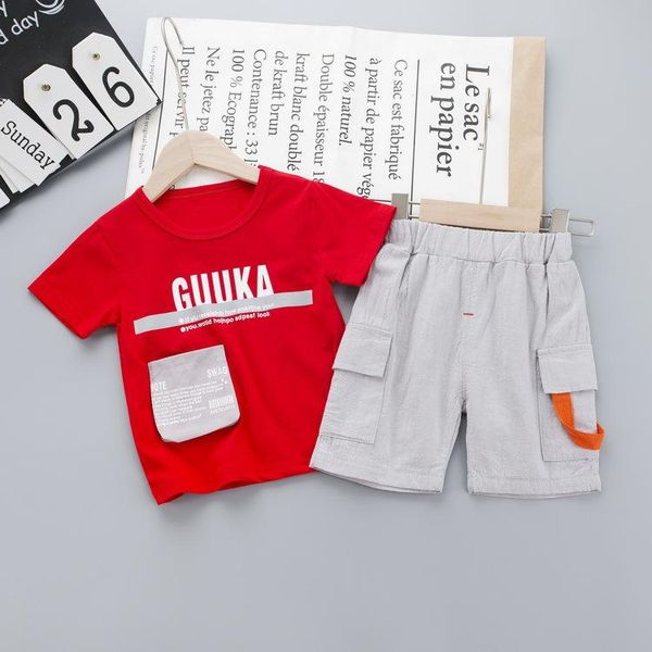

summer baby boys clothes sets toddler girls letter pocket t-shirt+shorts 2-piece kids casual outfits clothing, White
