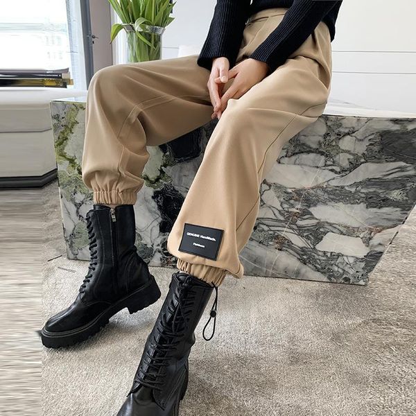 

women's pants & capris spring autumn female solid wide leg women drape harem suit ladies simple casual straight, Black;white