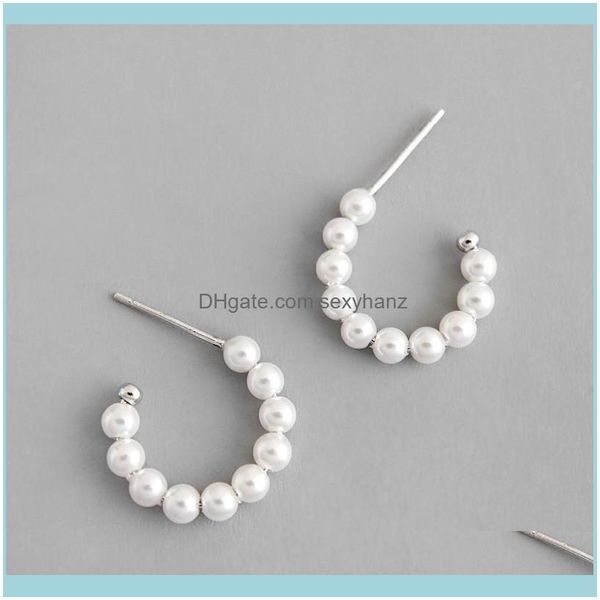 

charm jewelrydaiwujan ins simple geometric round pearl earrings retro temperament 925 sterling sier hoop for women wild jewelry drop deliver, Golden