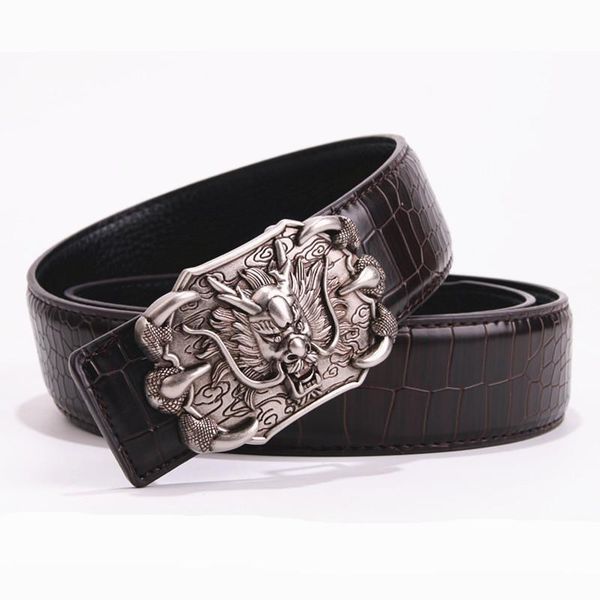 

men's belt crocodile tattoo genuine leather luxury tap belts, Black;brown