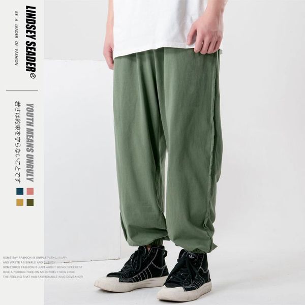 

lindsey seader harajuku men harem pants japanese casual cotton linen trouser man jogger outer design baggy loose men's, Black