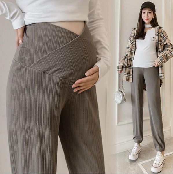 

maternity bottoms 2021 pregnant women's casual pants spring and autumn waist abdomen supporting loose versatile pan, White