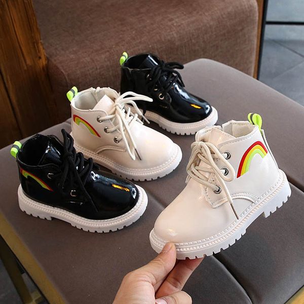 

baby boots kids shoes toddler ankle boot boys girls shoe autumn winter rainbow leather infant wear b7735, Black;grey