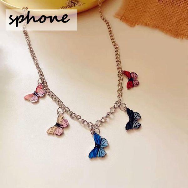 

style female personality european and american fashion retro creative simple color butterfly necklace chokers, Golden;silver