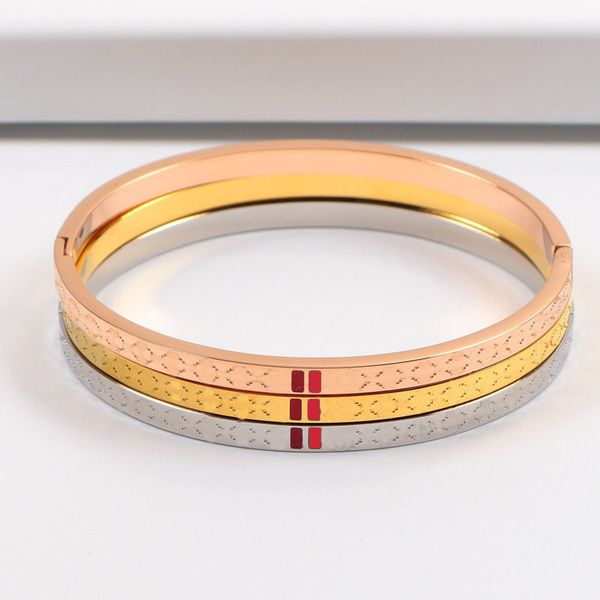 

luxury narrow letter bracelets ladies color gold bracelets charm bangle titanium steel plated 18k rose golden bangles, Golden;silver