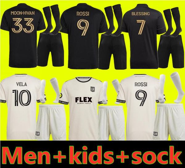 

2021 los angeles mens fc soccer jerseys lafc rossi vela home black away la galaxy football shirt blessing diomande adults and kids, Black;yellow