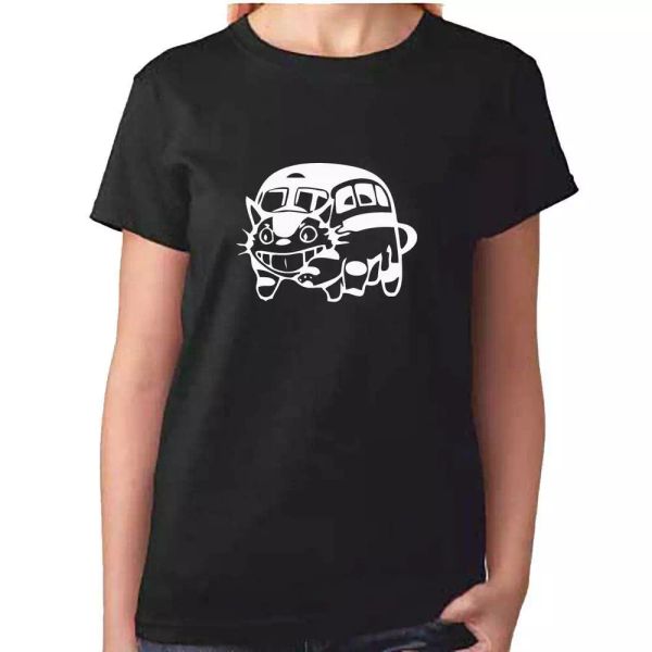 

catbus tshirt - my neighbour totoro - womens ladies girls cat bus anime clothing, White;black