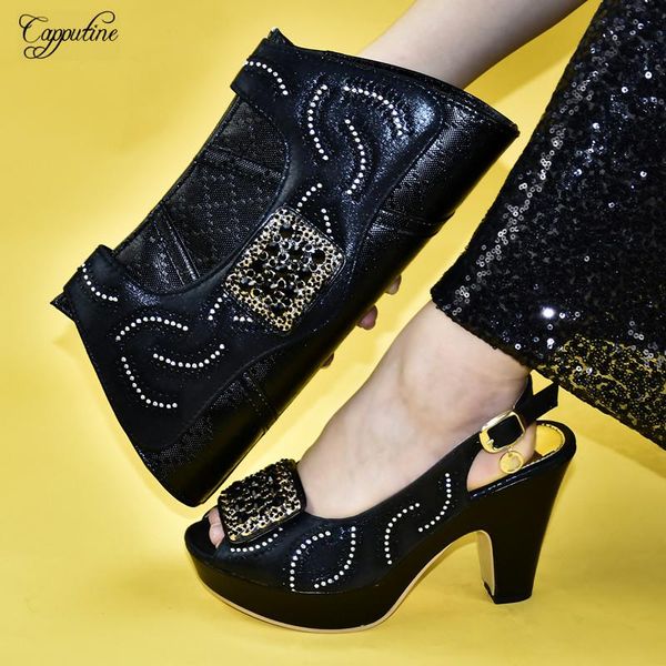 

dress shoes black high heel and evening bag set for party 9310-3 height10.5cm